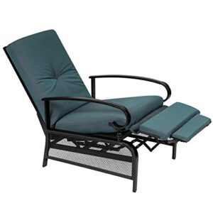crownland outdoor furniture automatic adjustable patio recliner chair with metal frame and water resistant cushion for sunbathing (peacock blue)