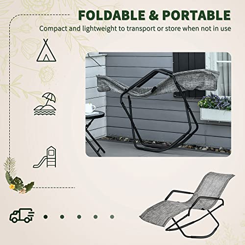 Outsunny Outdoor Folding Rocking Chair, Foldable Chaise Lounge Pool Chair with Armrests for Sun Tanning, Sunbathing, Rocker for Patio, Lawn, Beach, Gray