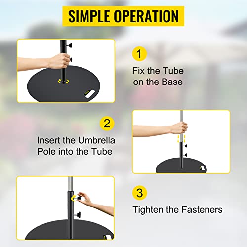 VEVOR, 27" Round Heavy Duty, 39lbs Holder Stand, Cast Iron 1.5-2" Pole Market Umbrella Base with 14" Height Pipe for Yard/Garden/Deck, Black