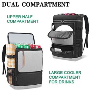 Insulated Cooler Backpack 58 Cans Large Capacity Backpack Cooler for Men Women, Leak-Proof & Waterproof with Bottle Opener, Double Deck Cooler Bag for Camping, Hiking, Beach