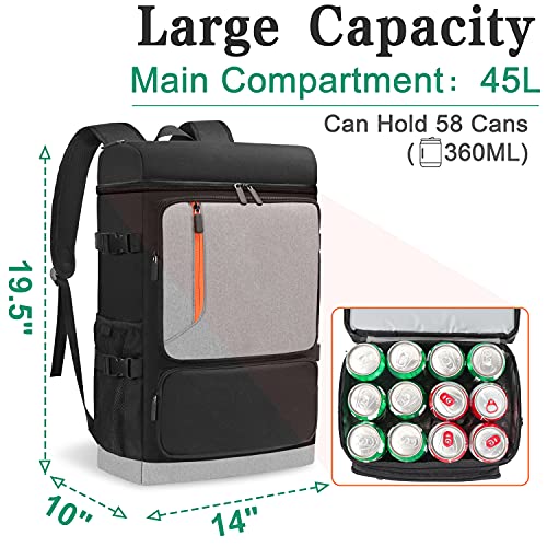 Insulated Cooler Backpack 58 Cans Large Capacity Backpack Cooler for Men Women, Leak-Proof & Waterproof with Bottle Opener, Double Deck Cooler Bag for Camping, Hiking, Beach