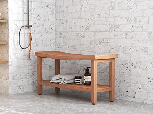 AquaTeak Patented 36" Sumba Teak Shower Bench with Shelf