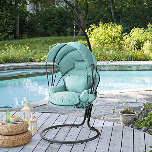 Barton Deluxe Hanging Chair Aqua w/Canopy Sun Shade Deep Cushion Lounge Seating Outdoor Indoor Patio Bedroom Hanging Swinging