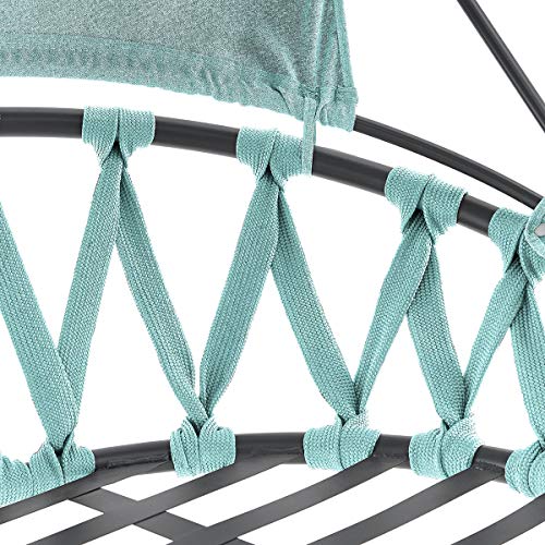 Barton Deluxe Hanging Chair Aqua w/Canopy Sun Shade Deep Cushion Lounge Seating Outdoor Indoor Patio Bedroom Hanging Swinging