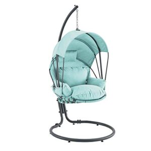 Barton Deluxe Hanging Chair Aqua w/Canopy Sun Shade Deep Cushion Lounge Seating Outdoor Indoor Patio Bedroom Hanging Swinging