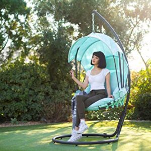 Barton Deluxe Hanging Chair Aqua w/Canopy Sun Shade Deep Cushion Lounge Seating Outdoor Indoor Patio Bedroom Hanging Swinging