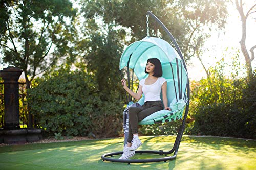 Barton Deluxe Hanging Chair Aqua w/Canopy Sun Shade Deep Cushion Lounge Seating Outdoor Indoor Patio Bedroom Hanging Swinging