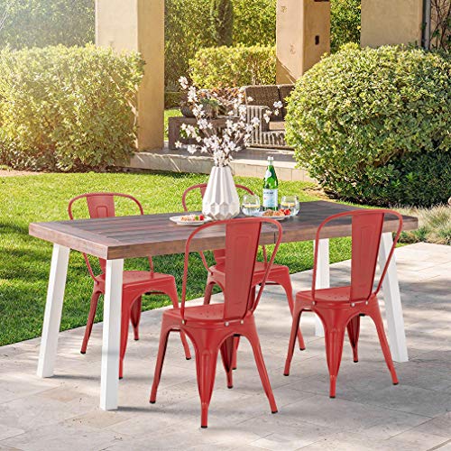 Metal Dining Chairs Set of 4 Stackable Metal Chairs Room Chair Vintage Patio Chair with Back 18 Inches Seat Height Kitchen Chair Tolix Restaurant Chairs (Red)