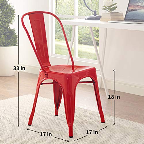 Metal Dining Chairs Set of 4 Stackable Metal Chairs Room Chair Vintage Patio Chair with Back 18 Inches Seat Height Kitchen Chair Tolix Restaurant Chairs (Red)