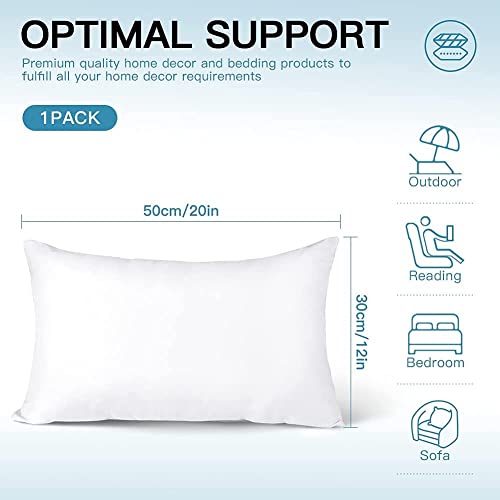 OTOSTAR Premium Outdoor Waterproof Pillow Insert Water Resistant Throw Pillow Insert 12x20 Inch Fluffy Pillow Stuffer Decorative Throw Pillow for Couch Sham Cushion Stuffer Patio Furniture (1 Pack)