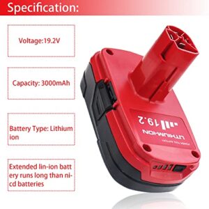 3.0Ah 19.2V DieHard C3 Battery Compatible with Craftsman 19.2 Volt Battery Lithium ion 11375 11376 130279005 1323903 130211004 130279003 130279017 315.115410 315.11485 315.PP2011 315.PP2020 2 Pack