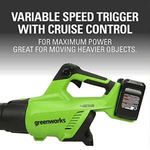 Greenworks 48V (2 x 24V) Brushless Cordless Axial Blower (140 MPH / 585 CFM), (2) 4.0Ah USB Batteries (USB Hub) and Dual Port Rapid Charger Included)