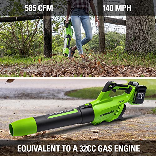 Greenworks 48V (2 x 24V) Brushless Cordless Axial Blower (140 MPH / 585 CFM), (2) 4.0Ah USB Batteries (USB Hub) and Dual Port Rapid Charger Included)