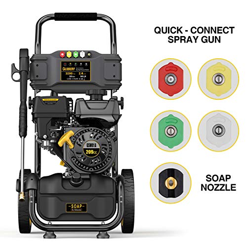 High Power Gas Pressure Washer, 3200PSI at 2.4GPM Power Washer, 25-feet Hose, Portable, Stable，Industrial Style.Black