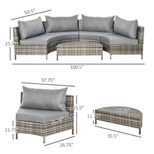 Outsunny 5PC Outdoor Patio Furniture Set Garden Sectional Rattan Wicker Sofa Set Cushioned Half-Moon Seat Deck w/Pillow, Gray