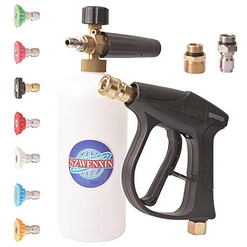 SZWENXIN Pressure Washer Gun for Hoses of Various Pressure Washer, with Foam Cannon ,7 Pressure Washer Nozzle Tips,equipped with M22-14mm and 3/8" Quick Connector