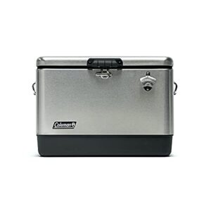 coleman reunion insulated portable ice chest, 54qt steel belted leak resistant cooler with heavy duty latch, handles and drain