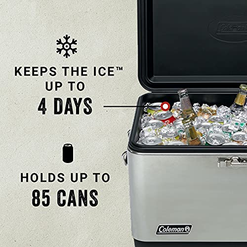 Coleman Reunion Insulated Portable Ice Chest, 54qt Steel Belted Leak Resistant Cooler with Heavy Duty Latch, Handles and Drain