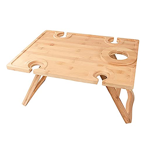 JKHN Portable Wooden Outdoor Picnic Table Travel Table Wine Table with Bottle Holder Folding Table Beach Table Indoor Snack Cheese Tray-Large Size 34X30 Log Color