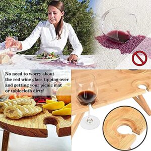 JKHN Portable Wooden Outdoor Picnic Table Travel Table Wine Table with Bottle Holder Folding Table Beach Table Indoor Snack Cheese Tray-Large Size 34X30 Log Color