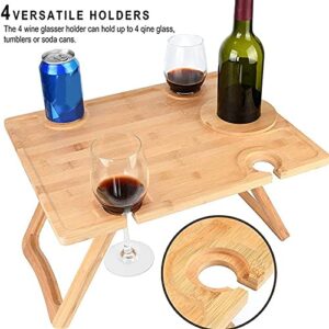 JKHN Portable Wooden Outdoor Picnic Table Travel Table Wine Table with Bottle Holder Folding Table Beach Table Indoor Snack Cheese Tray-Large Size 34X30 Log Color