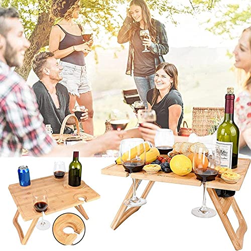 JKHN Portable Wooden Outdoor Picnic Table Travel Table Wine Table with Bottle Holder Folding Table Beach Table Indoor Snack Cheese Tray-Large Size 34X30 Log Color