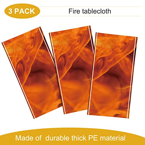 Tiamon 3 Packs Fire Tablecloths Flame Plastic Table Covers Fire Flame Rectangle Disposable Tablecloths Decorations for Picnic Home Outdoor Indoor Birthday Party Supplies