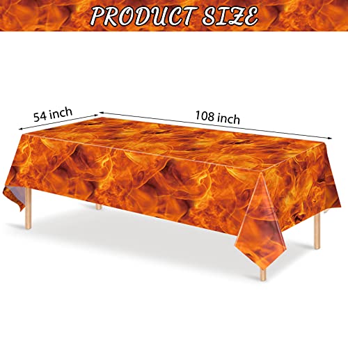 Tiamon 3 Packs Fire Tablecloths Flame Plastic Table Covers Fire Flame Rectangle Disposable Tablecloths Decorations for Picnic Home Outdoor Indoor Birthday Party Supplies
