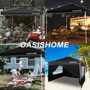 OASISHOME Pop-up Gazebo Instant Portable Canopy Tent 10'x10', with 4 Sidewalls, Windows, Wheeled Bag, for Patio/Outdoor/Wedding Parties and Events (10FTx10FT, Black)