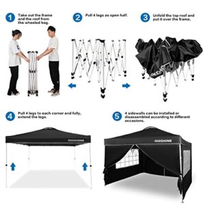 OASISHOME Pop-up Gazebo Instant Portable Canopy Tent 10'x10', with 4 Sidewalls, Windows, Wheeled Bag, for Patio/Outdoor/Wedding Parties and Events (10FTx10FT, Black)