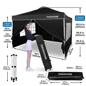 OASISHOME Pop-up Gazebo Instant Portable Canopy Tent 10'x10', with 4 Sidewalls, Windows, Wheeled Bag, for Patio/Outdoor/Wedding Parties and Events (10FTx10FT, Black)