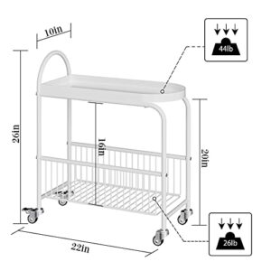 AEPOALUA Bar Cart, Mini Bar Cartwith Magazine Holder, Modern Two Tier Silver Bar Cart for Bedroom,Bathroom, Kitchen,Indoor, Patio White