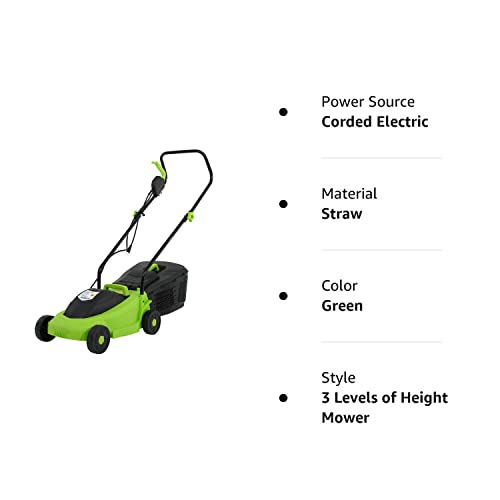 Electric Lawn Mower Grass Cutter Machine,Corded, 12 Amp, Dethatcher,13-Inch with Collection Box