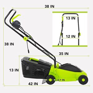 Electric Lawn Mower Grass Cutter Machine,Corded, 12 Amp, Dethatcher,13-Inch with Collection Box