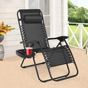 FDW Zero Gravity Chair Patio Chairs Lounge Patio Chaise 1 Pack Adjustable Reliners for Pool Yard with Cup Holder (Black)