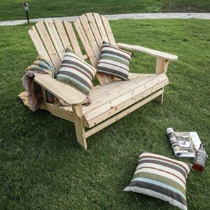 patio festival wooden double adirondack chairs loveseat, outdoor fir unpainted wooden adirondack loveseat for outdoor, garden, lawn, deck chair, 2-person seat,natural color