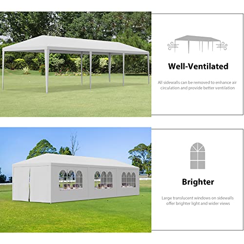 F2C 10 x30 Outdoor Gazebo White Canopy with sidewalls Party Wedding Tent Cater Events Pavilion Beach BBQ Event(10'X30')