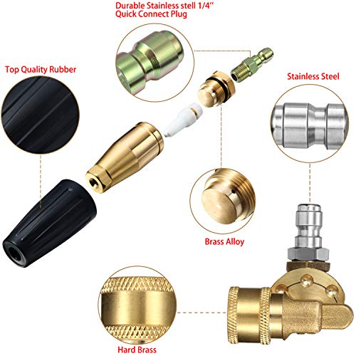 4000 Psi Pressure Rotating Turbo Nozzle 4.0 Gpm Quick Connector with 4500 Psi Pivoting Coupler with 7 Pieces Spray Nozzle Tips Kit Multiple Degrees (0, 15, 25, 40, 65 Degrees, Rinse1, Soap2)