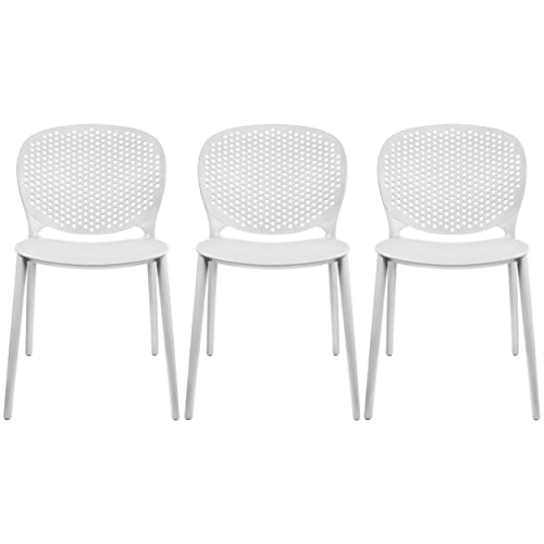 2xhome Set of 3 Modern Pool Patio Chairs, Plastic Armless Dining Side Chairs for Indoor or Outdoor Use, White