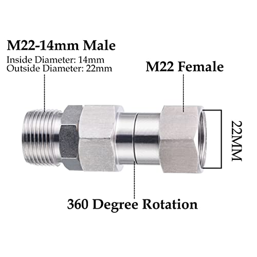 PWACCS Pressure Washer Swivel, M22 14mm Swivel Joint, Stainless Steel, 5000 PSI