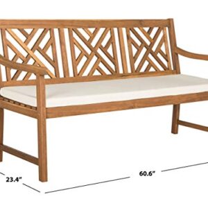 Safavieh PAT6738A Outdoor Collection Bradbury 3 Seat Bench, Natural/Beige