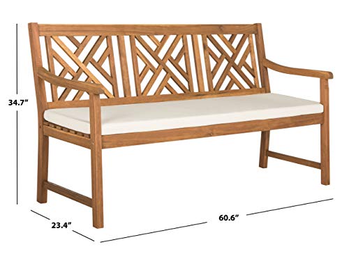 Safavieh PAT6738A Outdoor Collection Bradbury 3 Seat Bench, Natural/Beige