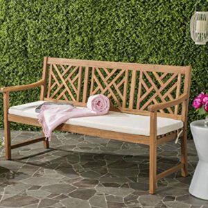 Safavieh PAT6738A Outdoor Collection Bradbury 3 Seat Bench, Natural/Beige