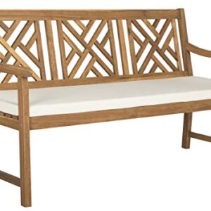 Safavieh PAT6738A Outdoor Collection Bradbury 3 Seat Bench, Natural/Beige