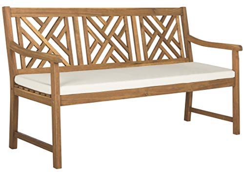 Safavieh PAT6738A Outdoor Collection Bradbury 3 Seat Bench, Natural/Beige