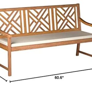 Safavieh PAT6738A Outdoor Collection Bradbury 3 Seat Bench, Natural/Beige