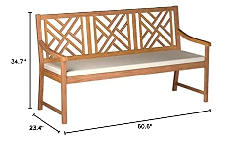 Safavieh PAT6738A Outdoor Collection Bradbury 3 Seat Bench, Natural/Beige