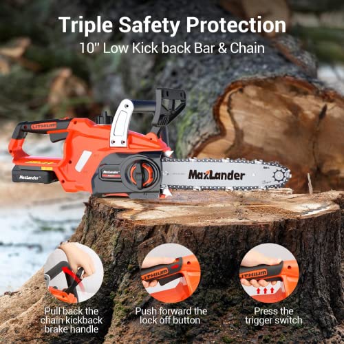 MAXLANDER 10-Inch Battery Operated Chainsaw, 20V Cordless Chainsaw, 2 Pcs 2.0Ah Batteries with Charger, Auto-Tension, Auto-Lubrication, Lightweight