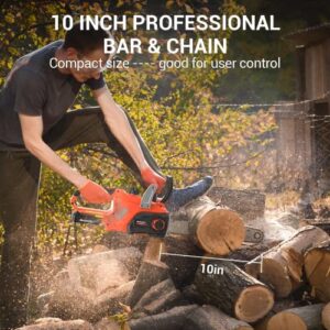 MAXLANDER 10-Inch Battery Operated Chainsaw, 20V Cordless Chainsaw, 2 Pcs 2.0Ah Batteries with Charger, Auto-Tension, Auto-Lubrication, Lightweight