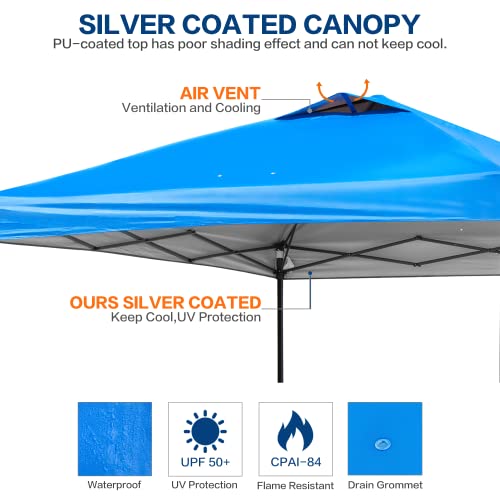 Tunbne 10'x10' Pop Up Canopy Tent with Vented Roof, Instant Shade Canopy for Parties Beach Outdoor, One Push Easy Setup Tent with Wheeled Frame Heavy Duty and Storage Case, 8 Stakes, 4 Ropes (Blue)